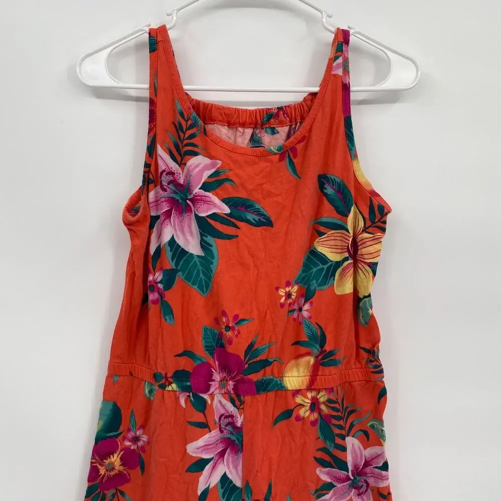 Old Navy Girls Tank Shorts Romper Orange Floral Jumpsuit XXL 16 Plus